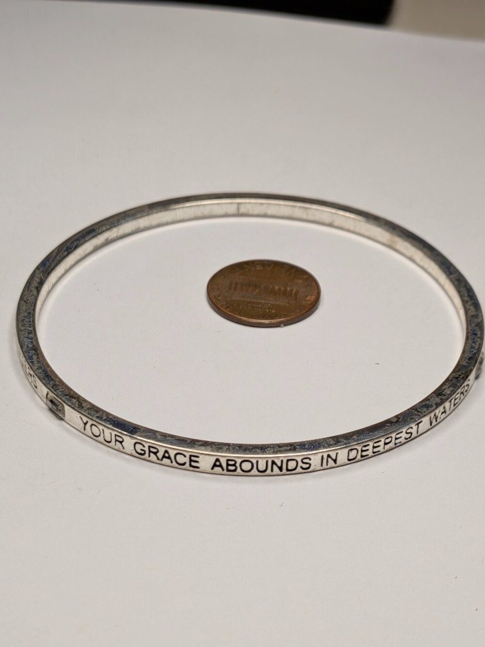 Faith‑Inspired “Your Grace Abounds in Deepest Waters” Silver Tone Bangle